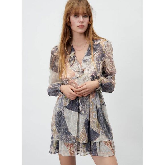ZARA RUFFLED PRINT DRESS - Picture 1 of 7